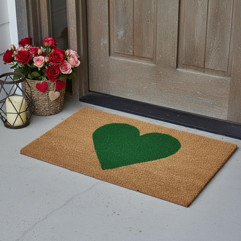 Homeroots 17 X 29 Brown And Green Heart Outdoor Coir Door Mat 17.00 X 29.00