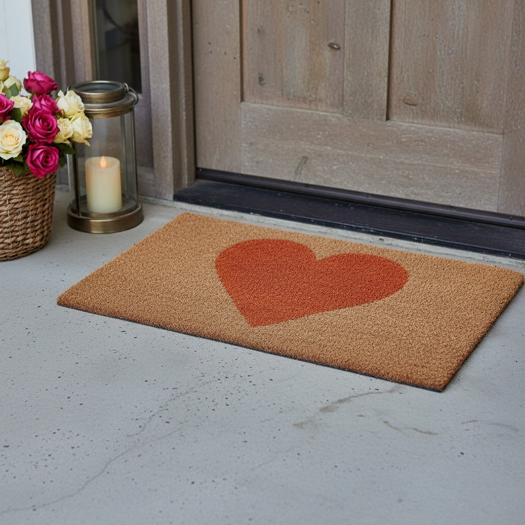 Homeroots 17 X 29 Brown And Orange Heart Outdoor Coir Door Mat 17.00 X 29.00