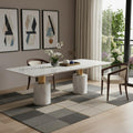 Homeroots 180 White And Gold Marble And Steel Double Pedestal Base Dining Table 180.00 In. X 30.00 In. X 48.00 In.