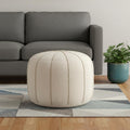 Homeroots 18 Beige And Taupe Fabric Striped Round Pouf Ottoman