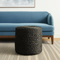 Homeroots 18 Black Water Hyacinth Round Pouf Ottoman