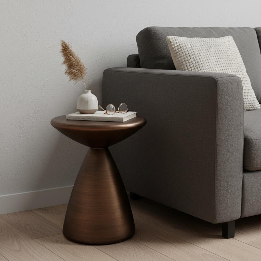 Homeroots 18 Bronze Steel Cinched High Waist Round Pedestal End Table 15.00 In. X 18.00 In. X 15.00 In.