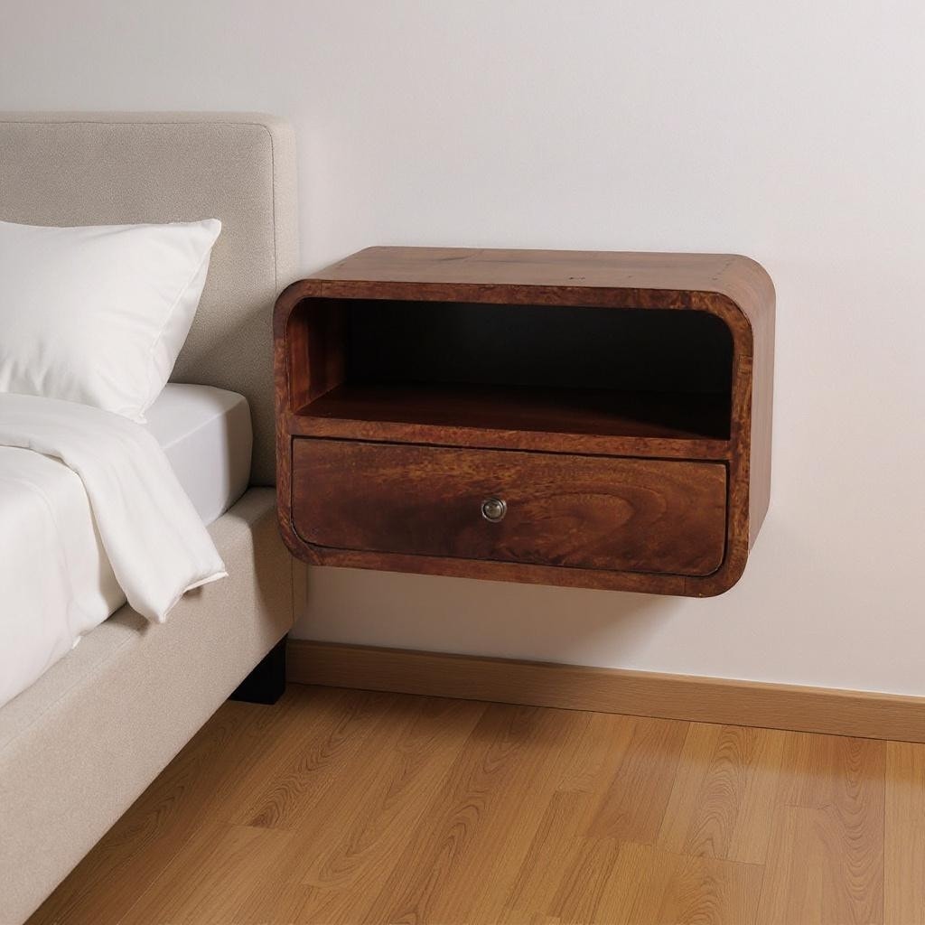 Homeroots 18 Brown Solid Wood One Drawer Floating Nightstand