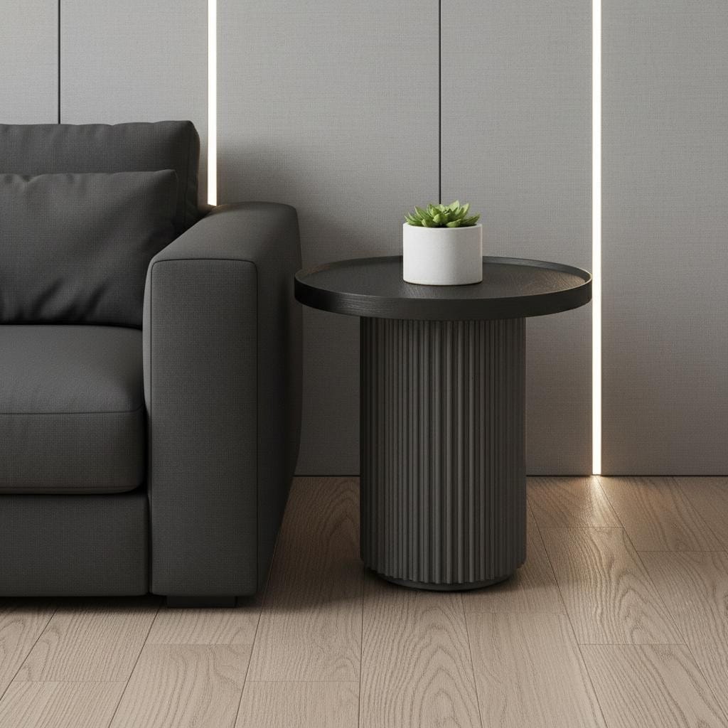 Homeroots 18 Dark Gray Wood Round Pedestal End Table 22.00 In. X 18.00 In. X 22.00 In.