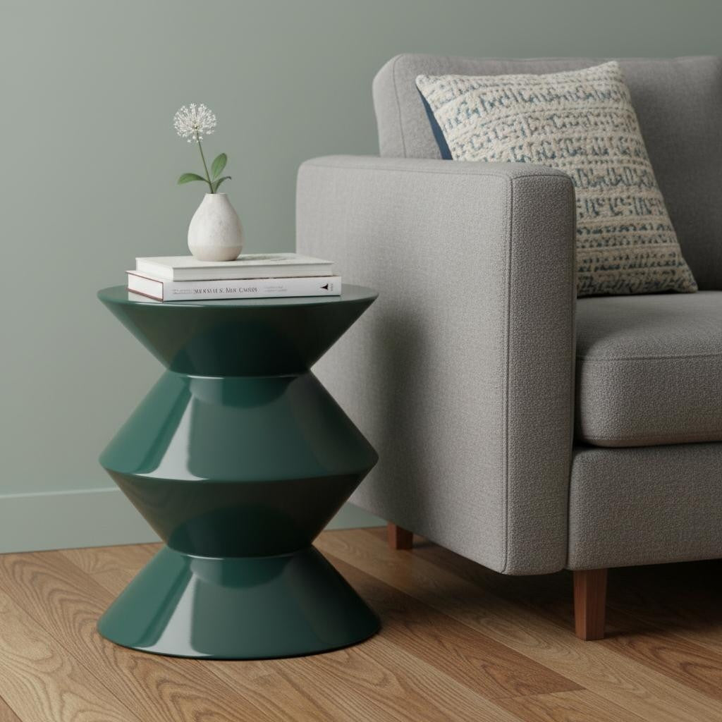 Homeroots 18 Green Wood Round Top Geo Pedestal End Table 14.00 In. X 18.00 In. X 14.00 In.