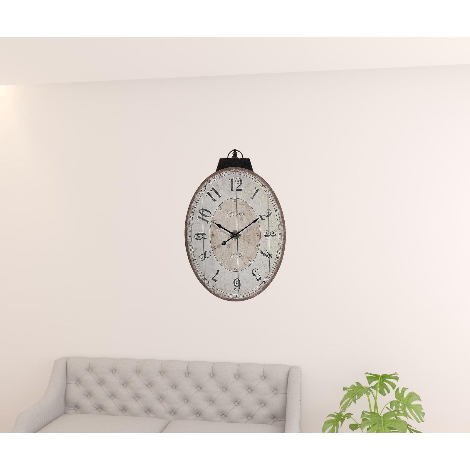 Homeroots 18 Oval Ivory Wood Analog Wall Clock 17.70 In. X 29.00 In. X 1.20 In.