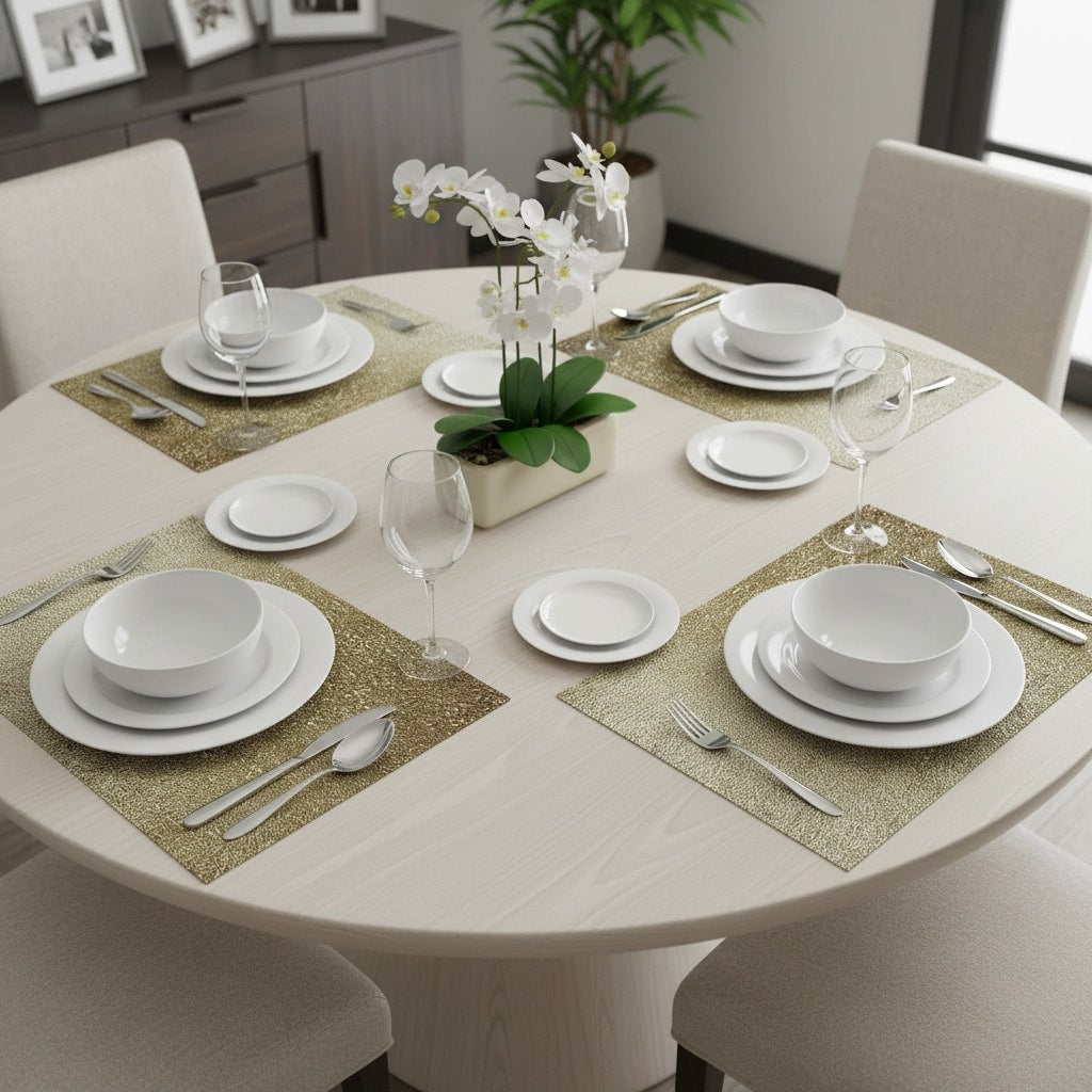 Homeroots 18 Set Of Four Gold Vinyl Placemats 18.00 In. X 12.00 In. X 0.50 In.