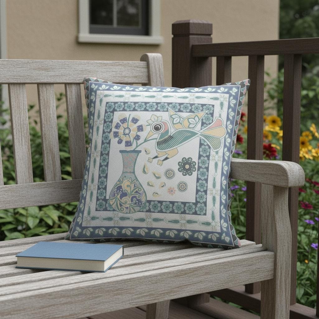 Homeroots 18 X 18 Blue And White Bird Blown Seam Floral Indoor Outdoor Throw Pillow 18.00 X 18.00 X 5.00