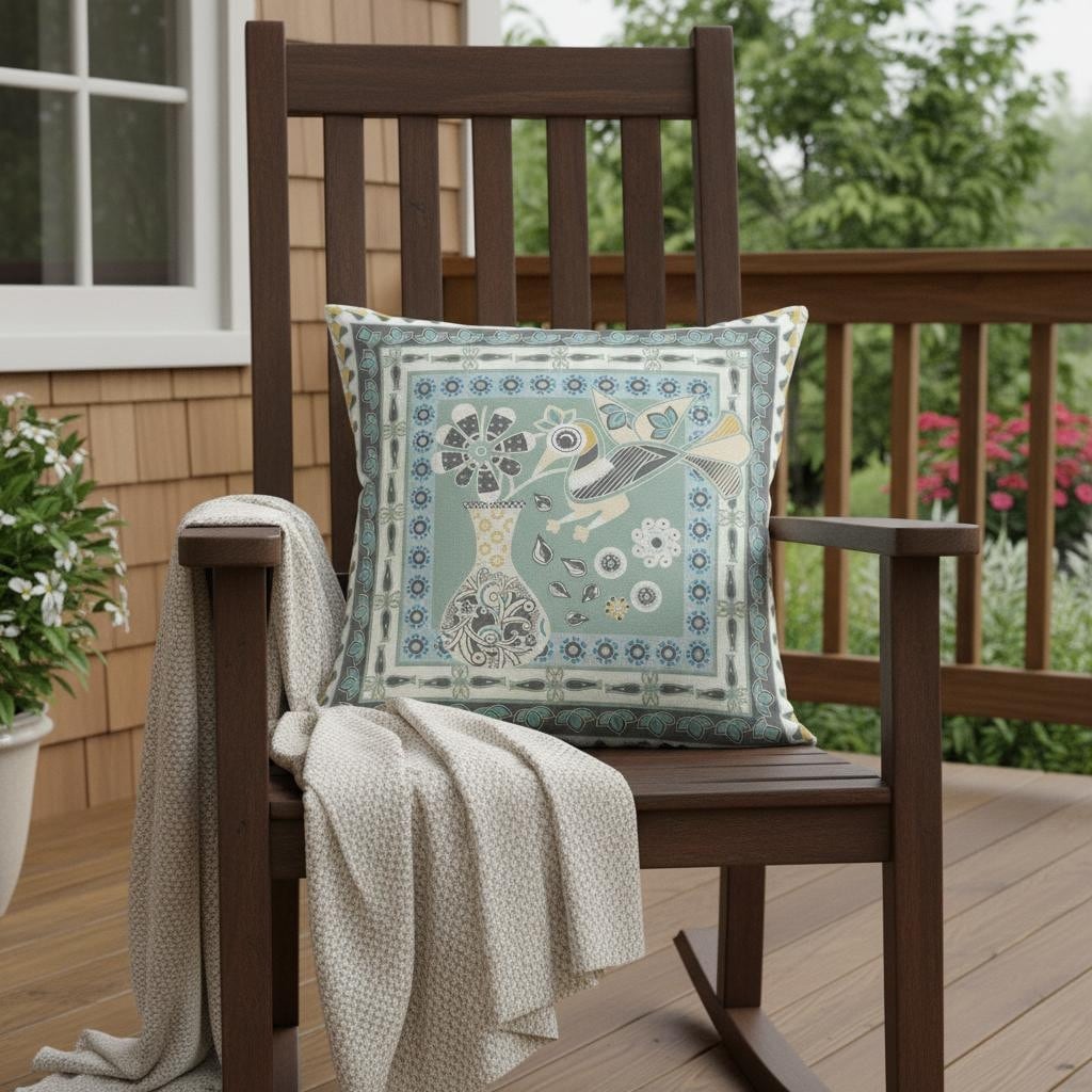 Homeroots 18 X 18 Green And Black Peacock Blown Seam Floral Indoor Outdoor Throw Pillow 18.00 X 5.00 X 18.00
