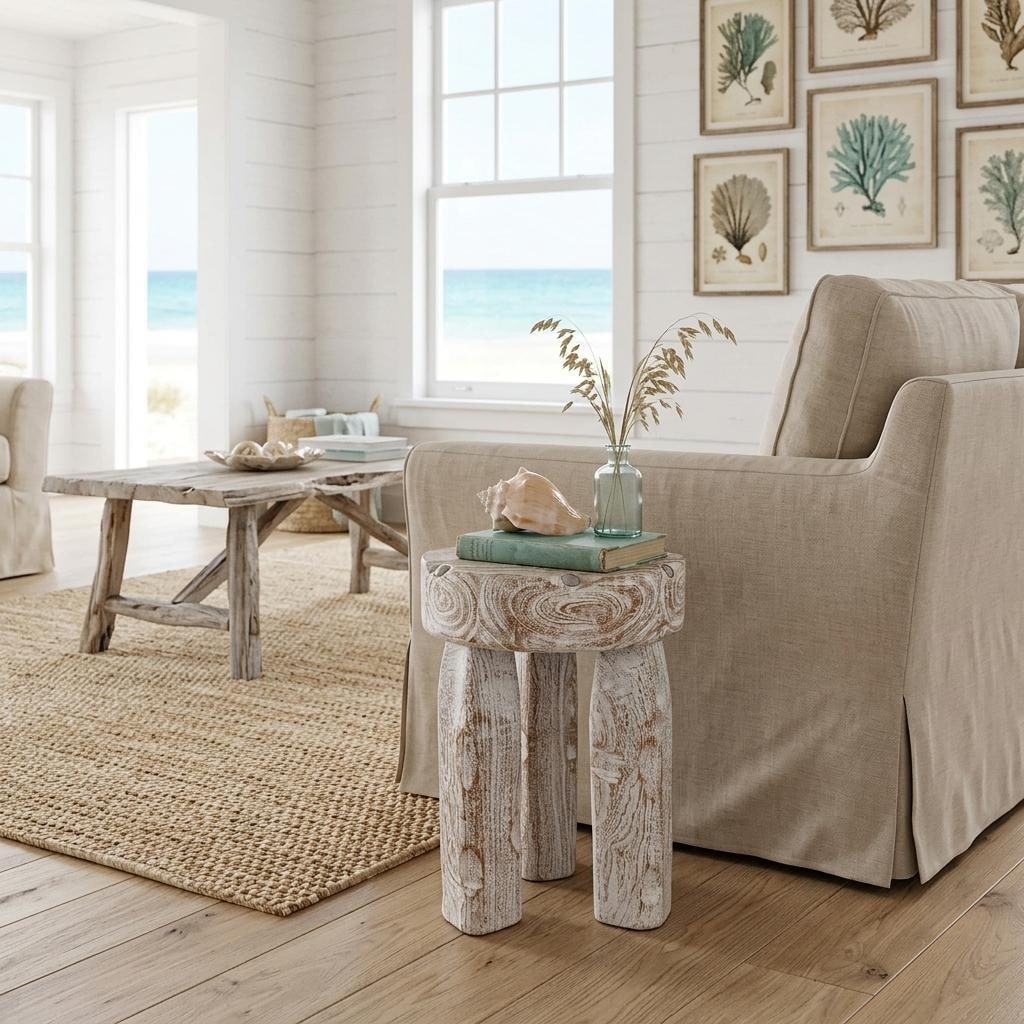 Homeroots 19 White Distressed Solid Wood Round End Table 13.00 In. X 19.00 In. X 13.00 In.