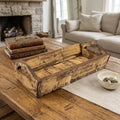 Homeroots 20 Antiqued White And Brown Reclaimed Wood Handmade Serving Tray With Handles 20.00 In. X 7.00 In. X 9.00 In.