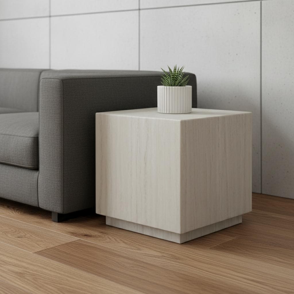 Homeroots 20 Beige Marble Square Block End Table 20.00 In. X 20.00 In. X 20.00 In.