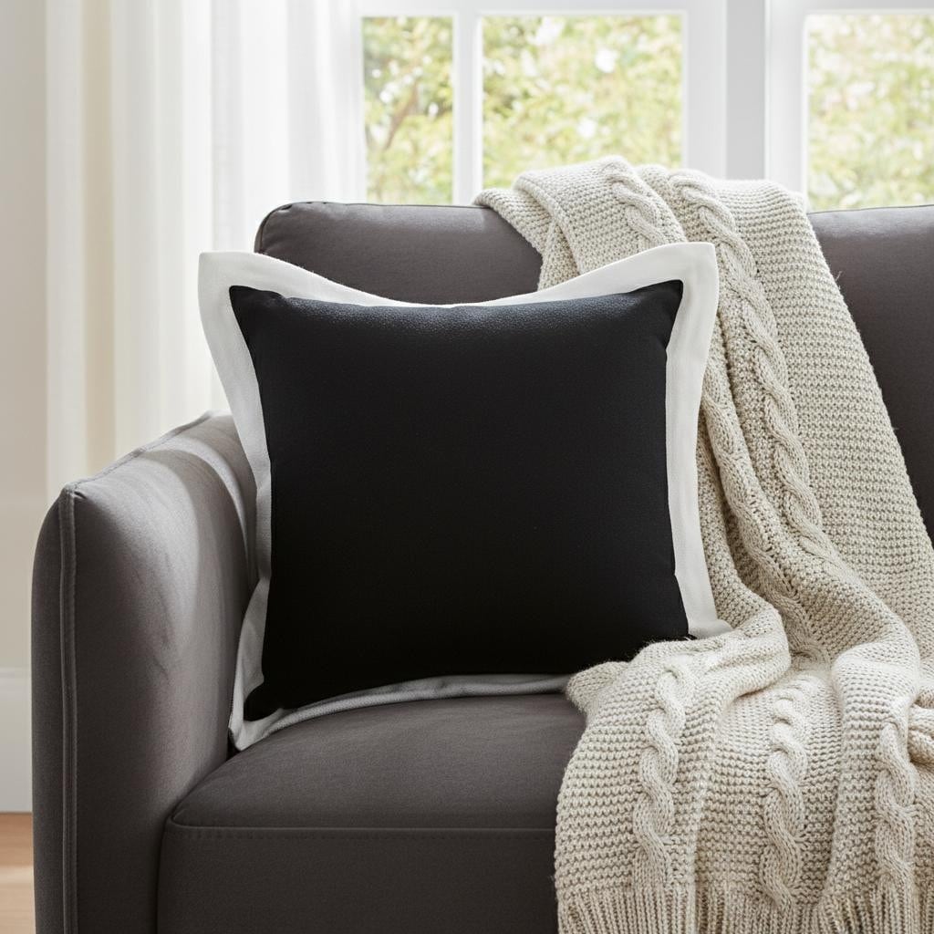 Homeroots 20 Black And White Color Block Cotton Throw Pillow Cover