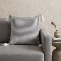 Homeroots 20 Black And White Striped Cotton Throw Pillow Cover With Tassels