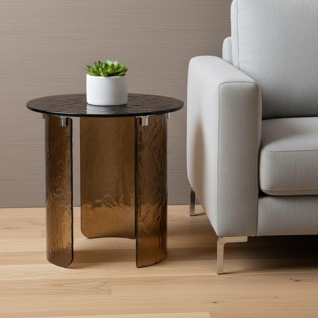 Homeroots 20 Bronze Glass Round End Table 20.00 In. X 20.00 In. X 20.00 In.