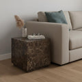 Homeroots 20 Brown Marble Square Block End Table 20.00 In. X 20.00 In. X 20.00 In.