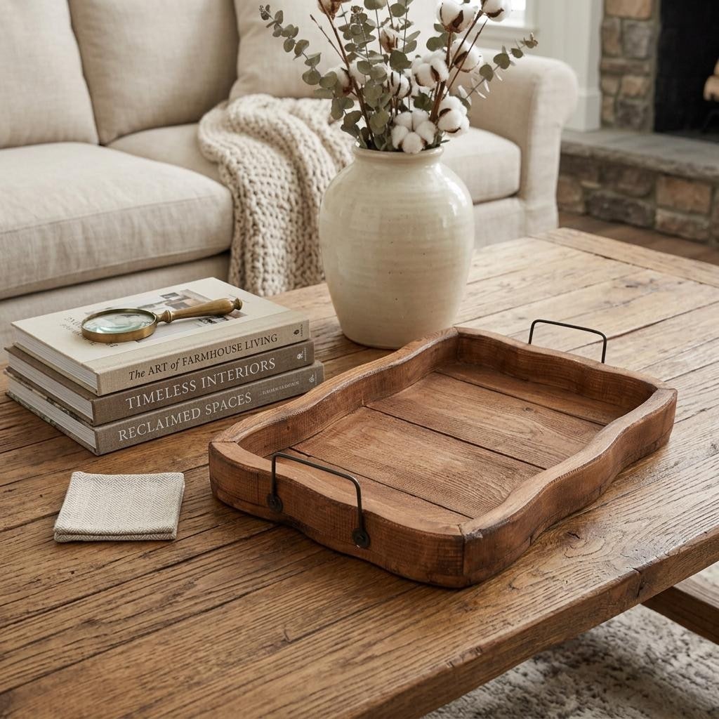 Homeroots 20 Brown Solid Wood Handmade Scalloped Serving Tray With Handles 20.00 In. X 4.00 In. X 13.00 In.