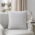 Homeroots 20 Gray And White Striped Cotton Throw Pillow Cover With Tassels