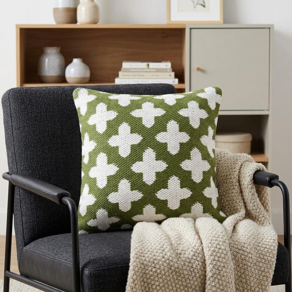 Homeroots 20 Green And White Geometric Cotton Blend Throw Pillow Cover