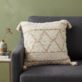 Homeroots 20 Ivory And Beige Geometric Cotton Blend Throw Pillow Cover With Tassels