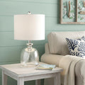 Homeroots 20 Light Gray Textured Glass Table Lamp With White Drum Shade 11.00 In. X 20.00 In. X 11.00 In.