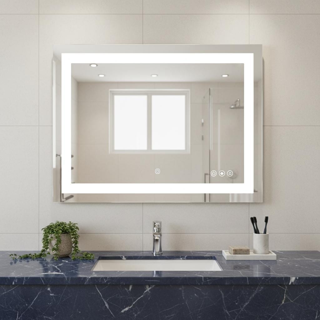 Homeroots 20 Lighted Frameless Anti Fog Bathroom Vanity Mirror 27.80 In. X 19.90 In. X 1.20 In.