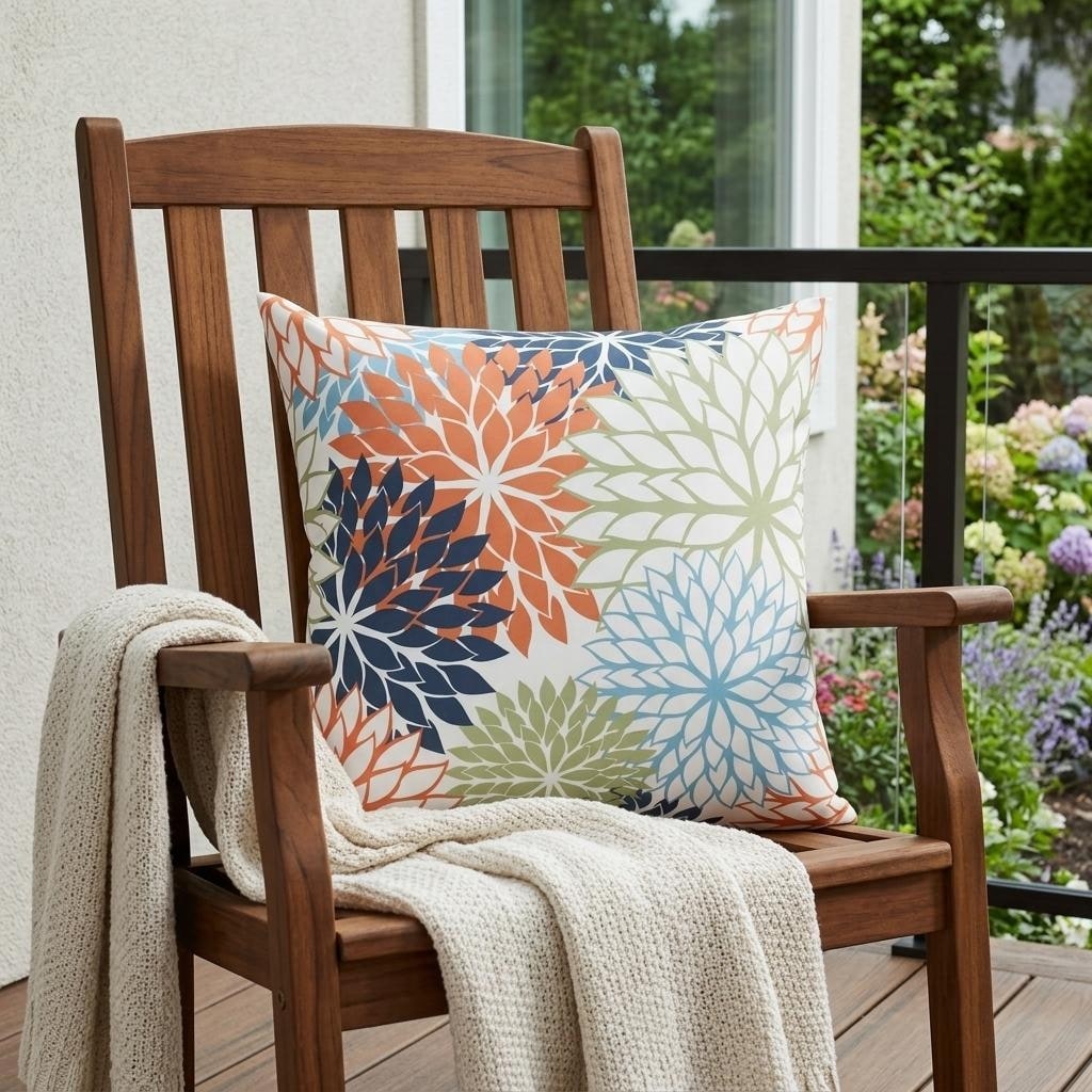 Homeroots 20 Orange Green And Blue Floral Indoor Outdoor Throw Pillow 20.00 X 20.00 X 5.00