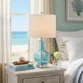 Homeroots 20 Turquoise And Silver Glass Gourd Table Lamp With Drum Shade 10.00 In. X 20.00 In. X 10.00 In.