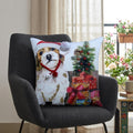 Homeroots 20 X 20 Red And White Dog Zippered Handmade Cotton Blend Christmas Throw Pillow With Pom Poms