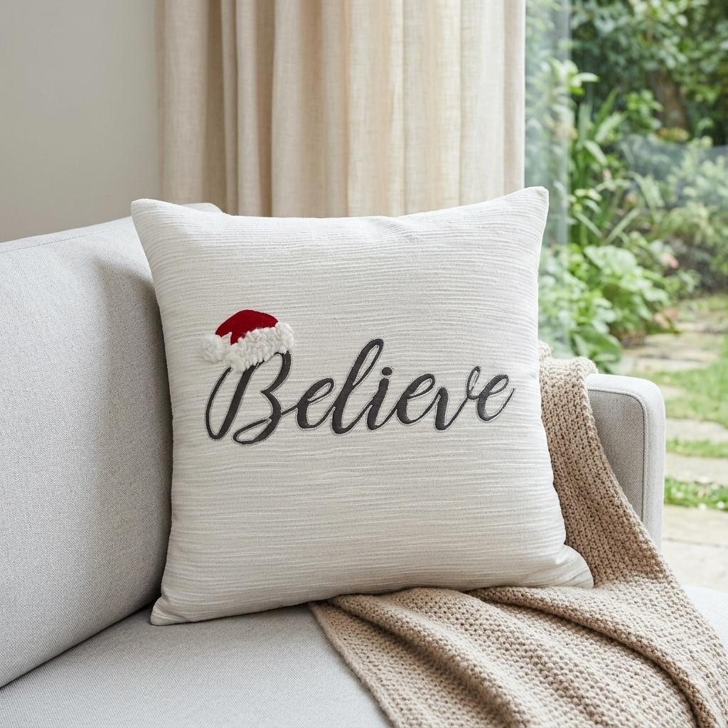 Homeroots 20 X 20 White Cotton Blend Believe Christmas Throw Pillow