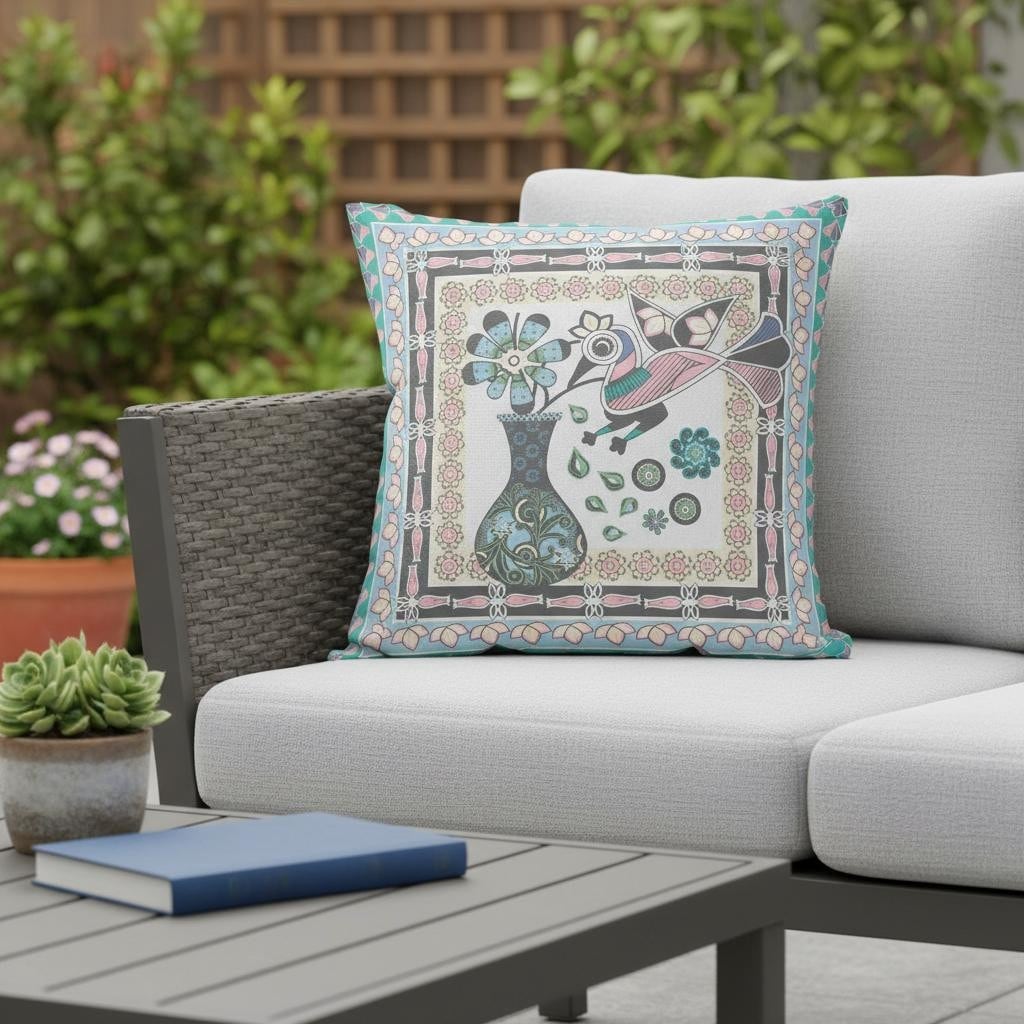 Homeroots 20 X 20 Gray Peacock Blown Seam Floral Indoor Outdoor Throw Pillow 20.00 X 5.00 X 20.00