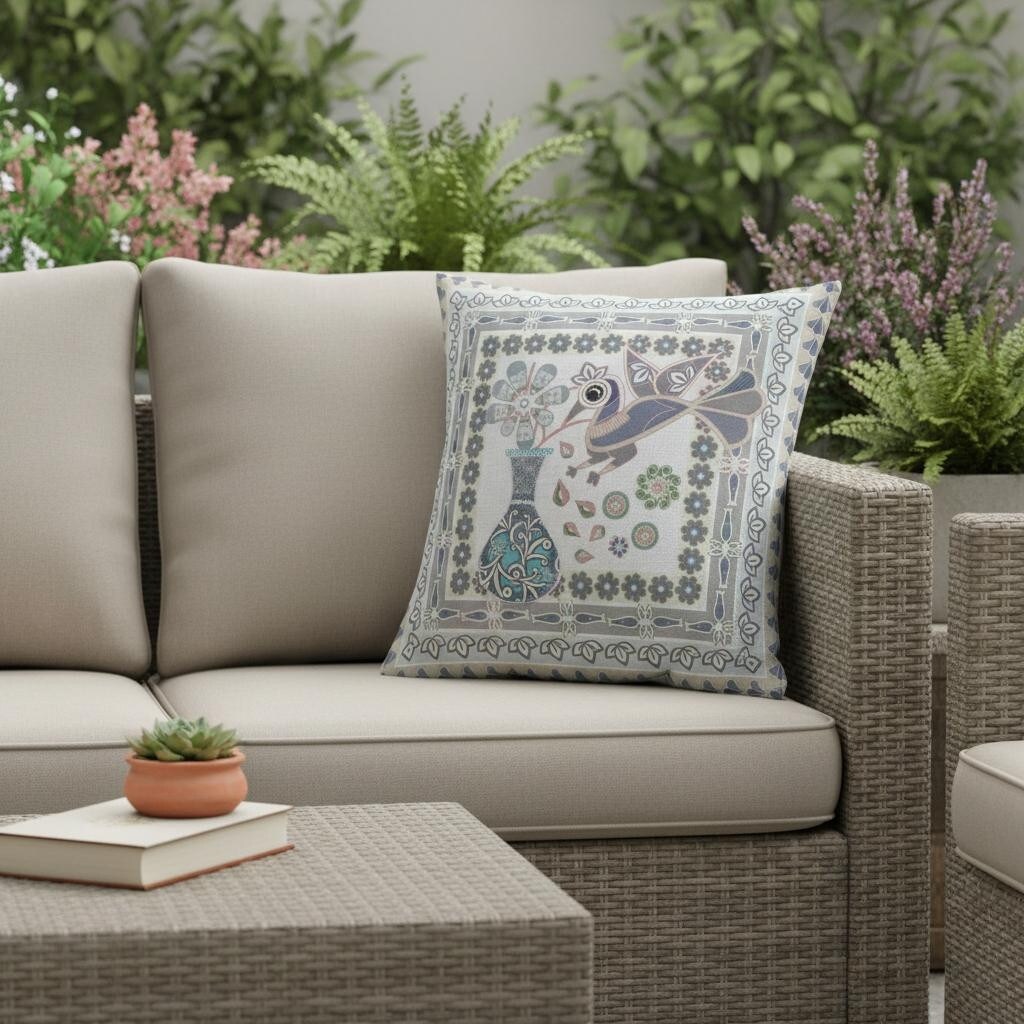 Homeroots 20 X 20 Gray Peacock Blown Seam Floral Indoor Outdoor Throw Pillow 20.00 X 5.00 X 20.00
