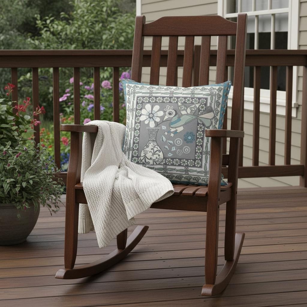 Homeroots 20 X 20 Gray And White Peacock Blown Seam Floral Indoor Outdoor Throw Pillow 20.00 X 5.00 X 20.00