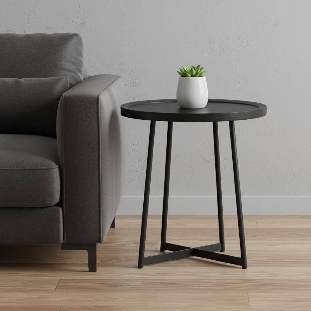 Homeroots 21.66 X 21.66 X 22.05 Round Side Table In Black Ash Wood And Black 21.66 In. X 22.05 In. X 21.66 In.