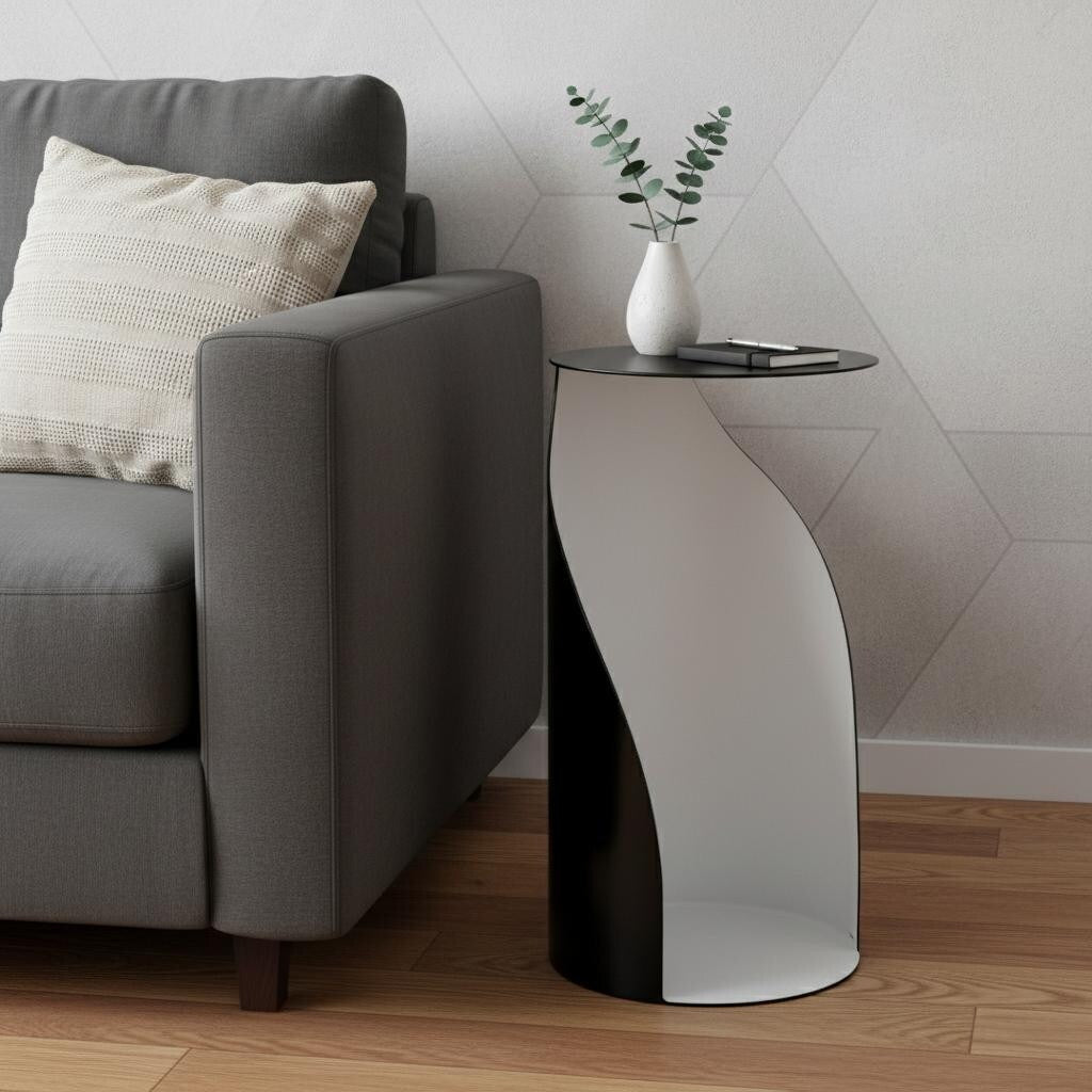Homeroots 21 Black And White Steel Round Pedestal End Table 11.00 In. X 21.00 In. X 11.00 In.