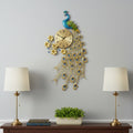 Homeroots 21 Blue Green And Gold Metal Silent Analog Peacock Novelty Wall Clock 21.00 In. X 36.00 In. X 2.00 In.