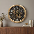 Homeroots 21 Circle Black And Gold Wood And Glass Analog Exposed Gear Wall Clock 20.90 In. X 20.90 In. X 3.50 In.
