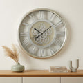 Homeroots 21 Circle Silver Metal And Glass Analog Exposed Gear Wall Clock 21.30 In. X 21.30 In. X 3.20 In.