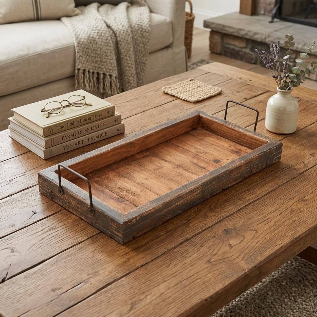 Homeroots 21 Gray And Natural Solid Wood Handmade Serving Tray With Handles 21.00 In. X 4.00 In. X 10.00 In.
