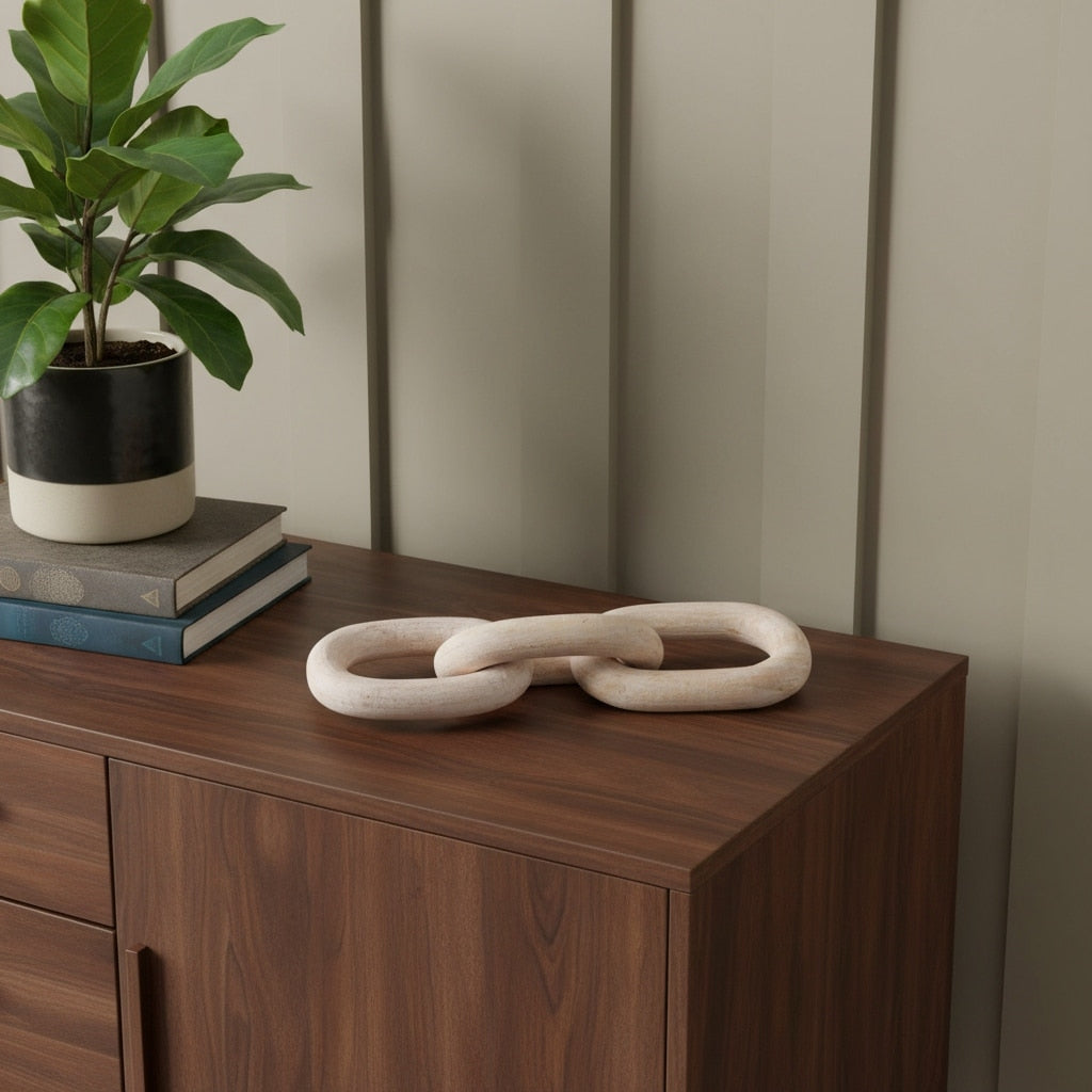 Homeroots 21 Natural Solid Wood Geometric Links Tabletop Sculpture 21.00 In. X 2.00 In. X 9.50 In.