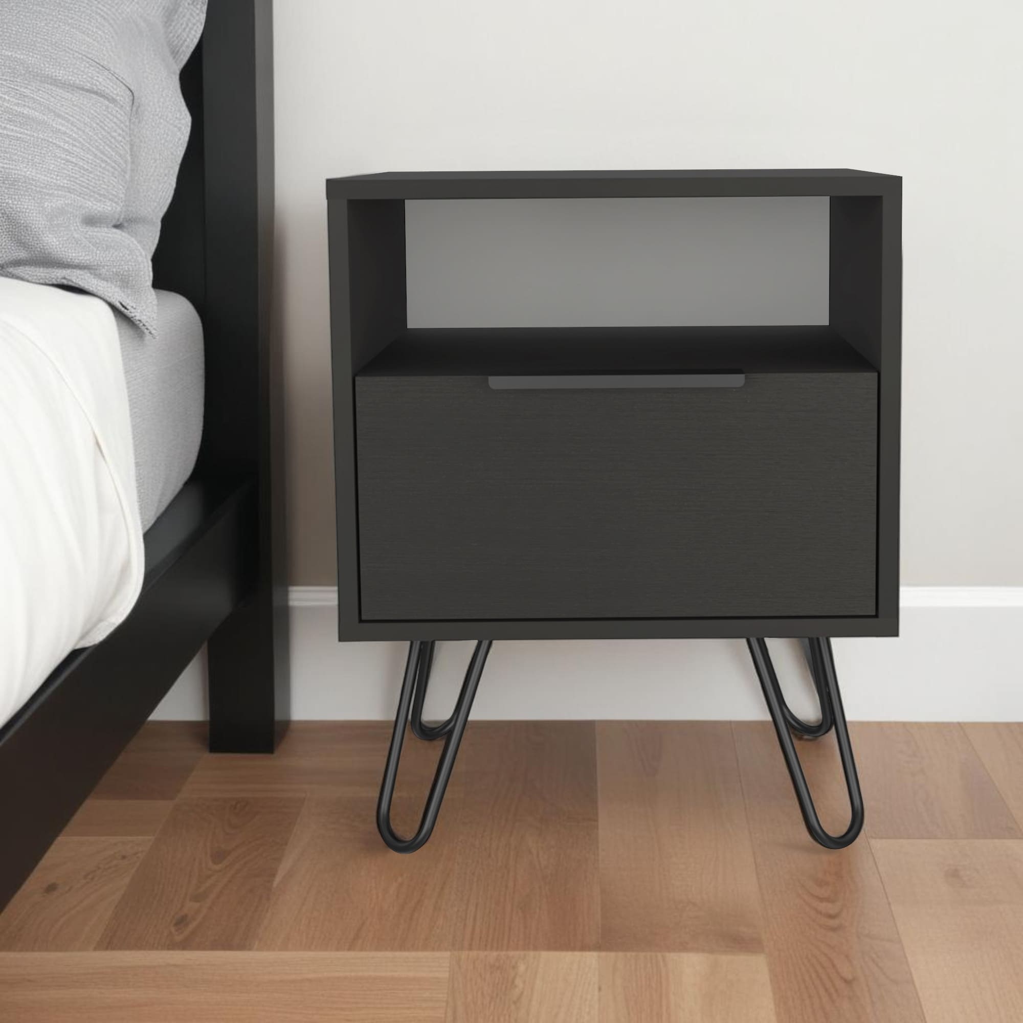Homeroots 22 Black Wood One Drawer Nightstand