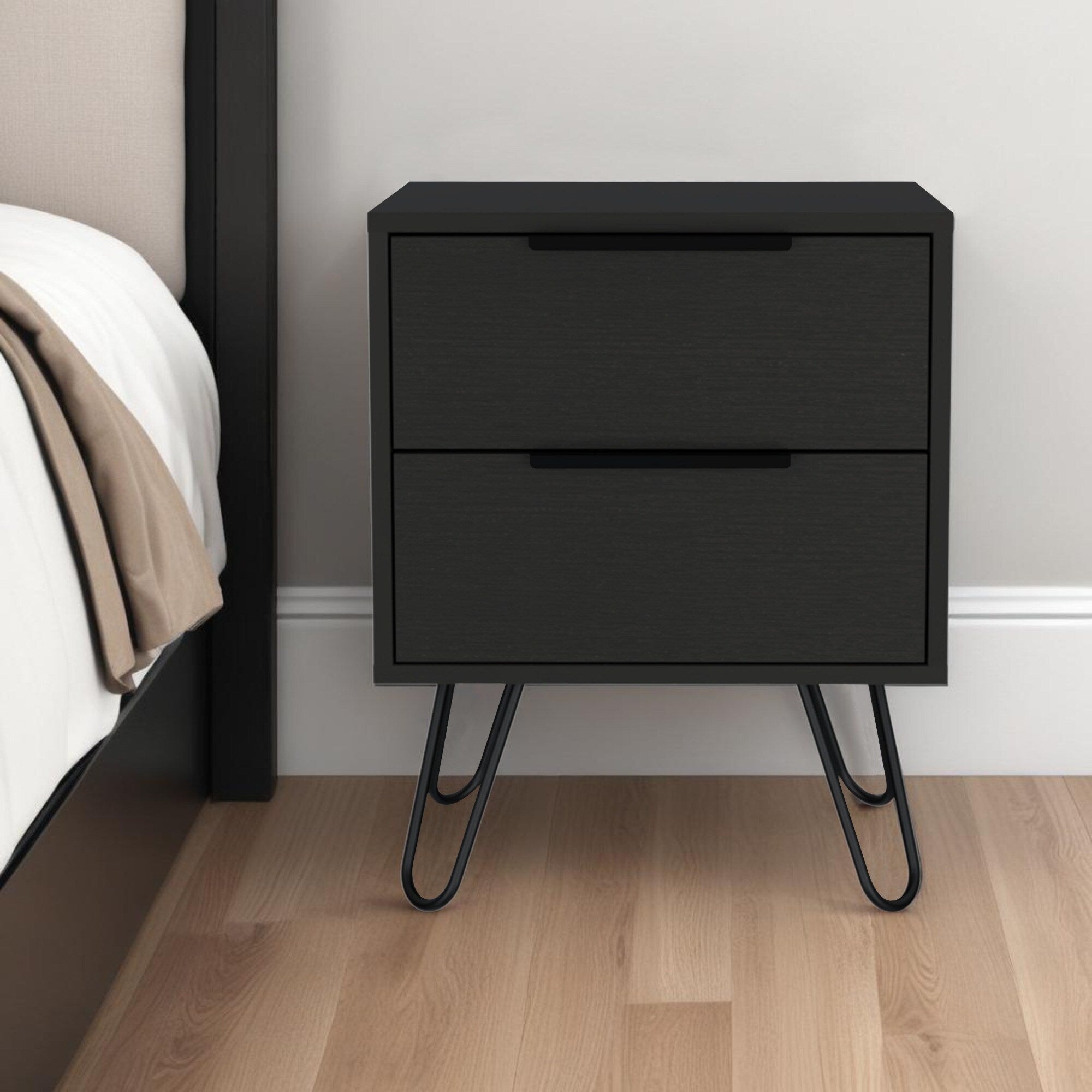 Homeroots 22 Black Wood Two Drawer Nightstand