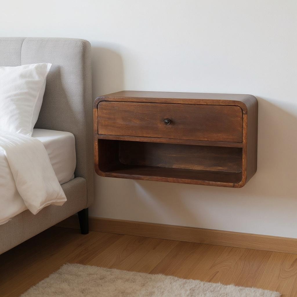 Homeroots 22 Brown Solid Wood One Drawer Floating Nightstand