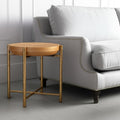 Homeroots 22 Natural And Gold Wood And Stainless Steel Round End Table 22.00 In. X 22.20 In. X 22.00 In.