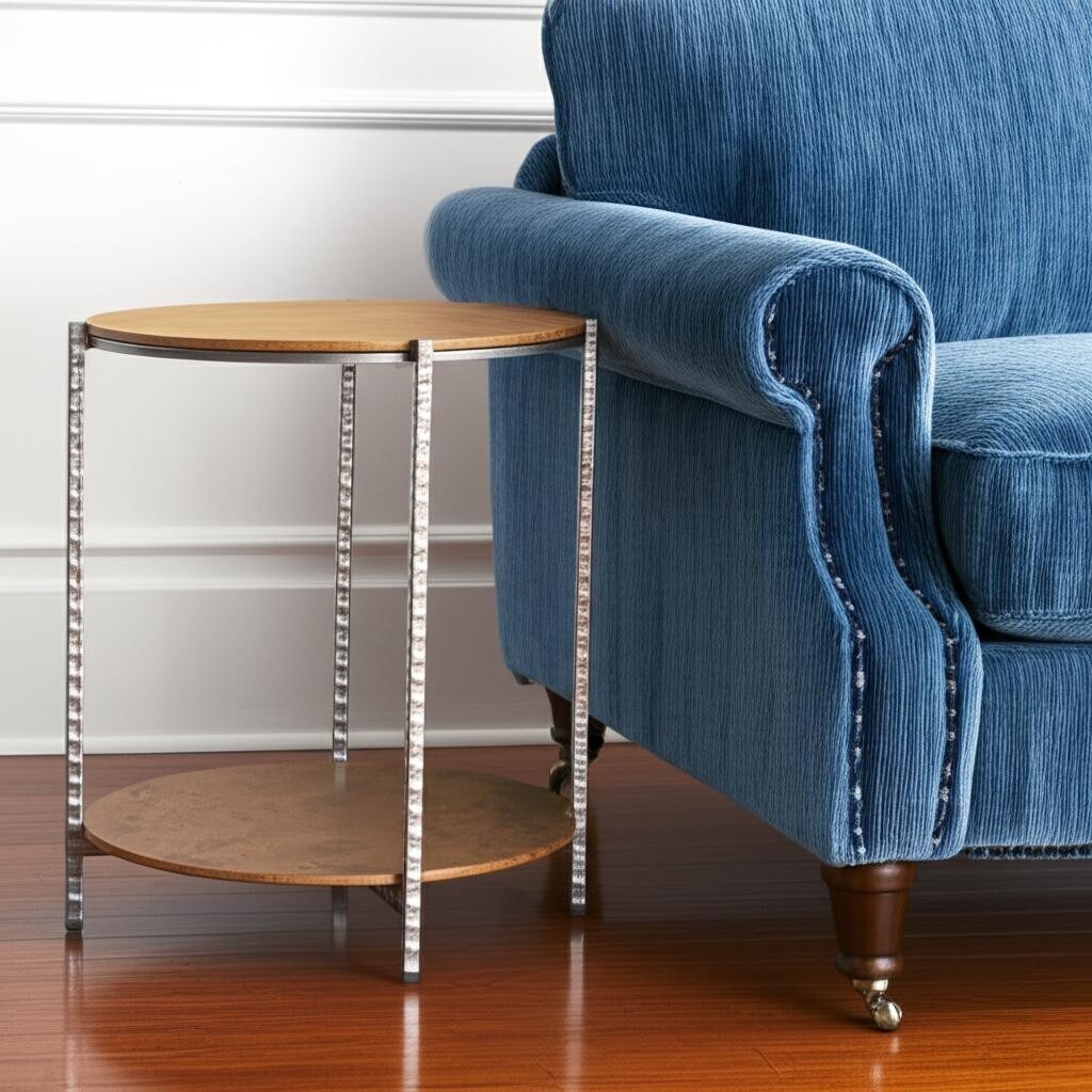 Homeroots 22 Natural And Silver Wood And Steel Round End Table With Shelf 20.00 In. X 22.00 In. X 20.00 In.