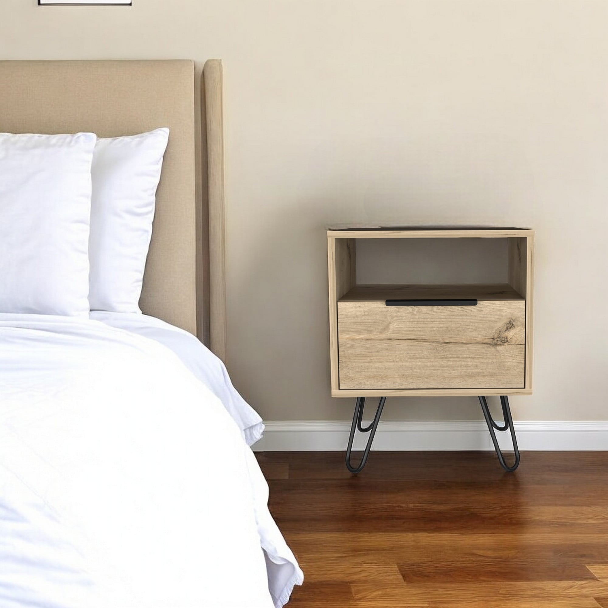 Homeroots 22 Oak Wood One Drawer Nightstand