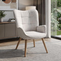 Homeroots 23 Beige And Natural Tufted Chenille And Solid Wood Wingback Chair 22.80 In. X 35.40 In. X 19.70 In.