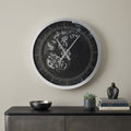 Homeroots 23 Circle Black And Silver Wood And Glass Analog Wall Clock 22.80 In. X 22.80 In. X 3.10 In.