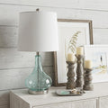 Homeroots 23 Teal Blue Translucent Glass Gourd Table Lamp With Drum Shade 11.00 In. X 23.25 In. X 11.00 In.