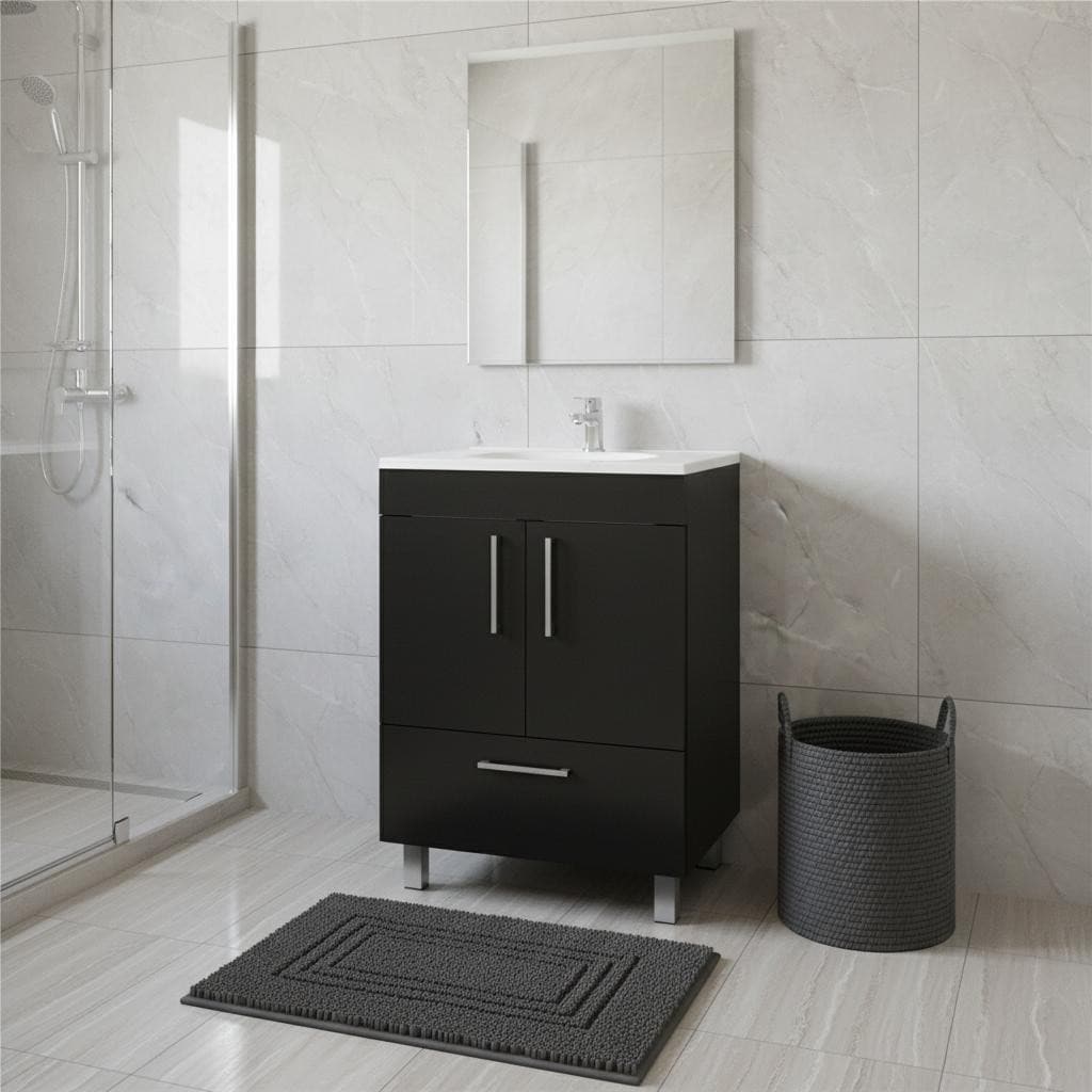 Homeroots 24 Black Wood Freestanding Bathroom Vanity With White Sink 23.62 In. X 33.46 In. X 17.71 In.